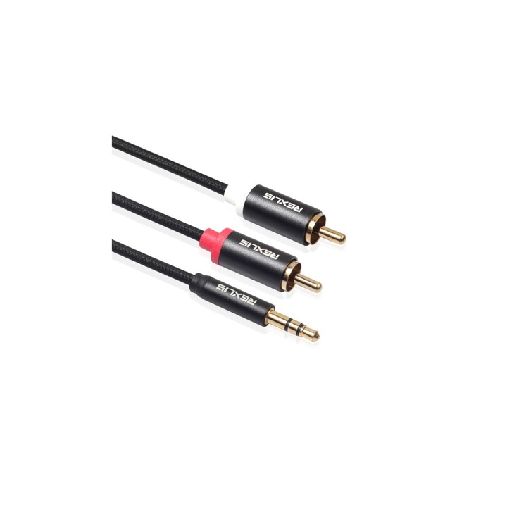Кабел 2 RCA към жак 3,5 мм, 3 м, черен