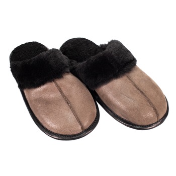 Papuci de casa din blana naturala de miel, confortabila, model pentru barbati, Negru/Maro Papuci de casa din blana naturala de miel, confortabila, model pentru barbati, Negru/Maro