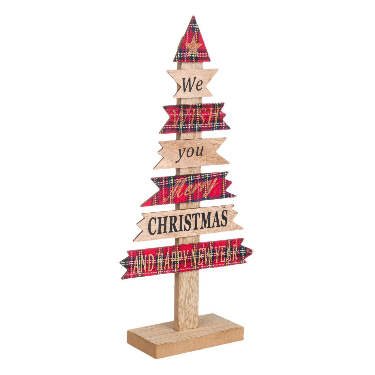 Figurina decorativa, Zola®, din lemn, pentru sarbatori, model bradut in carouri, 36 cm