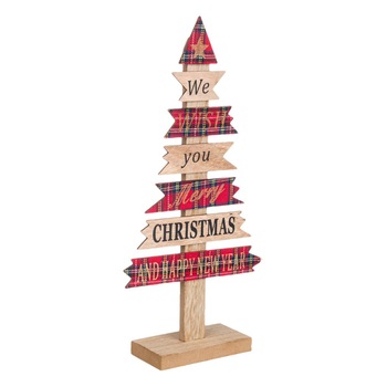 Figurina decorativa, Zola®, din lemn, pentru sarbatori, model bradut in carouri, 36 cm Figurina decorativa, Zola®, din lemn, pentru sarbatori, model bradut in carouri, 36 cm