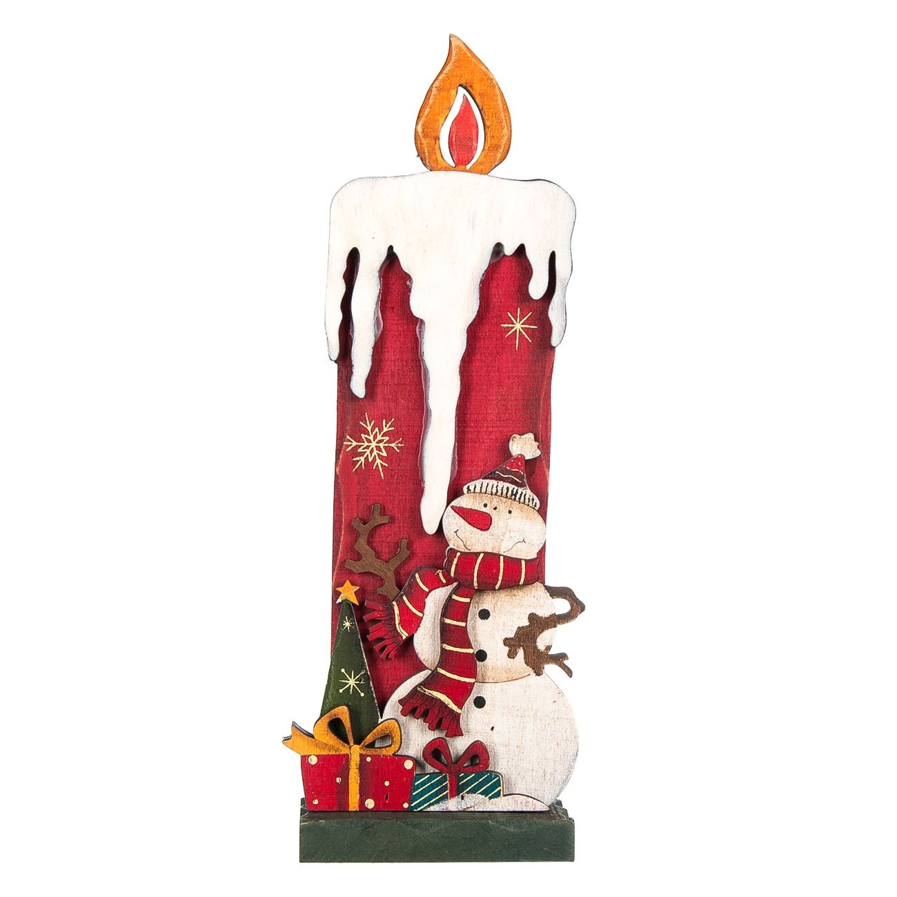 Figurina decorativa, Zola®, din lemn, pentru sarbatori, model lumanare si Om de zapada, 32 cm