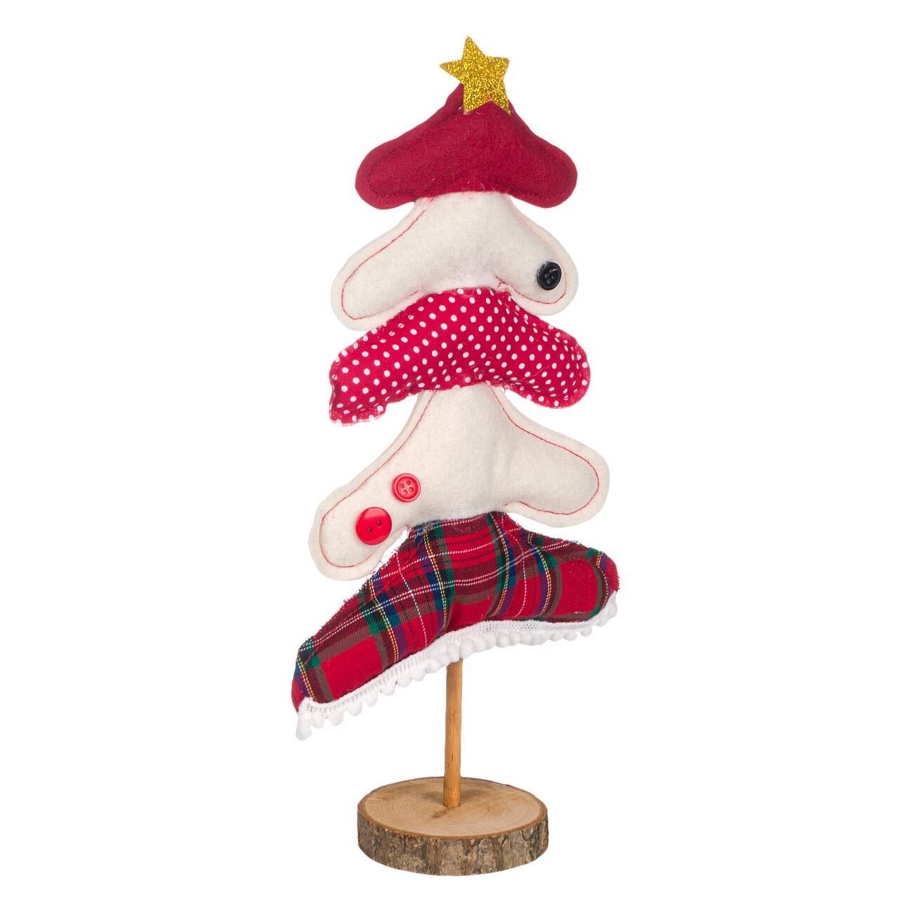 Figurina decorativa, Zola®, din lemn, pentru sarbatori, model bradut cu stea galbena si baza rotunda