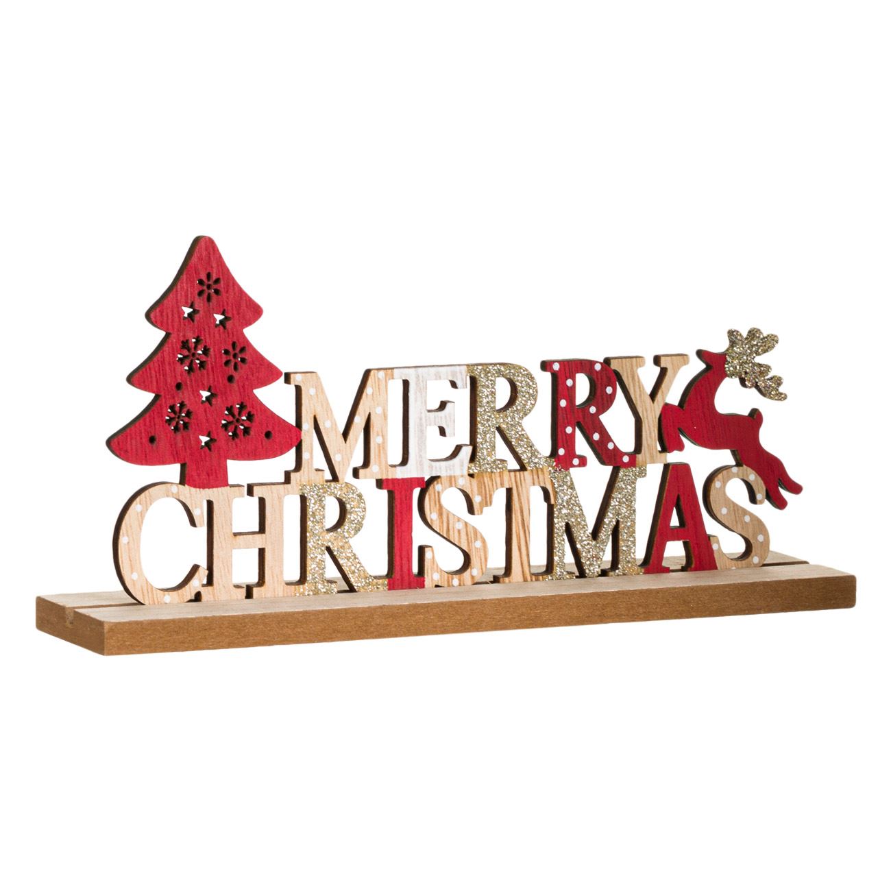 Decoratiune de Craciun Din lemn , Merry Christmas, multicolor , 21x5x11 cm