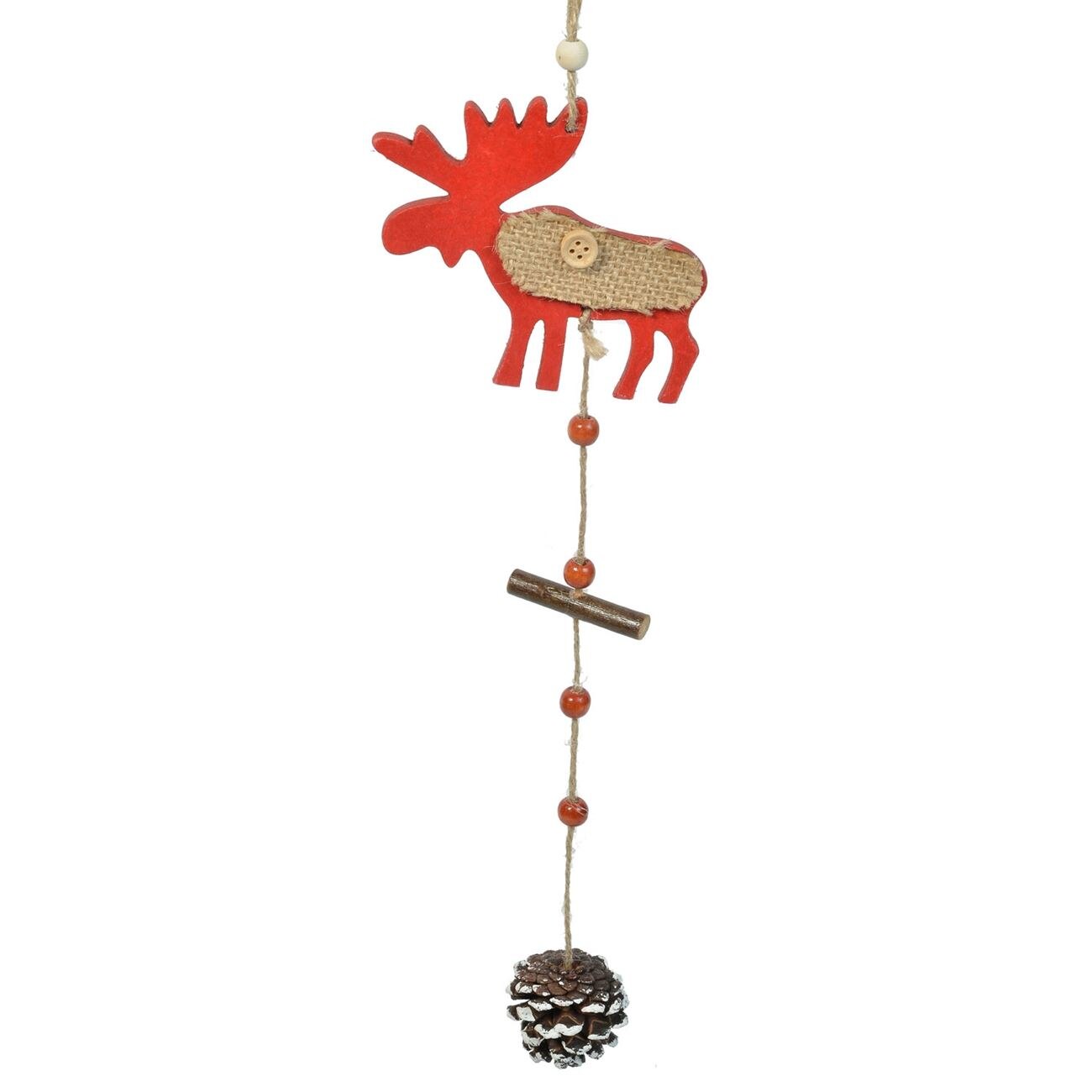 Figurina decorativa, Zola®, din lemn, pentru sarbatori, care atarna, cu ren si con, 43 cm