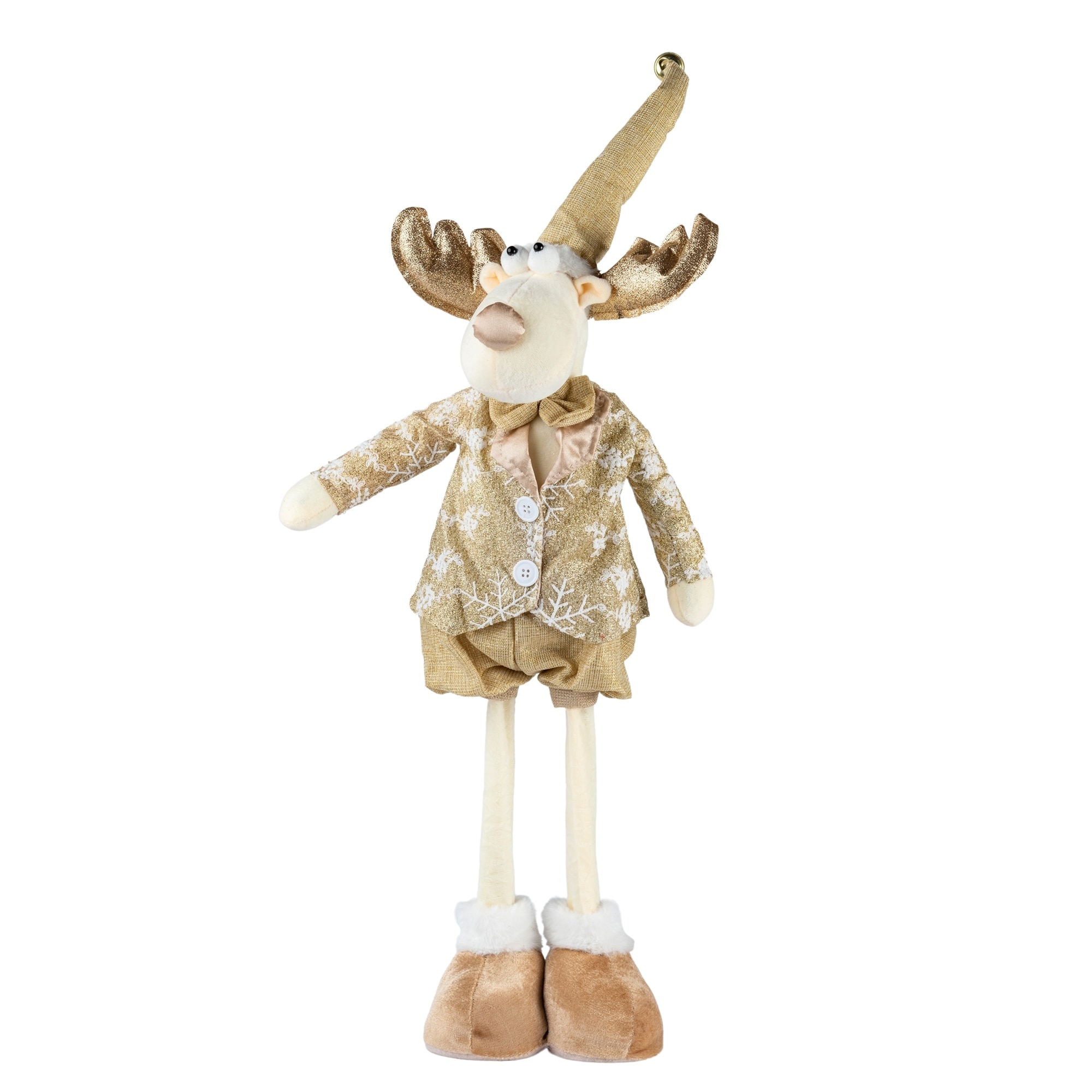 Decoratiune Craciun, Ren baiat cu picioare reglabile, Auriu, H-85cm