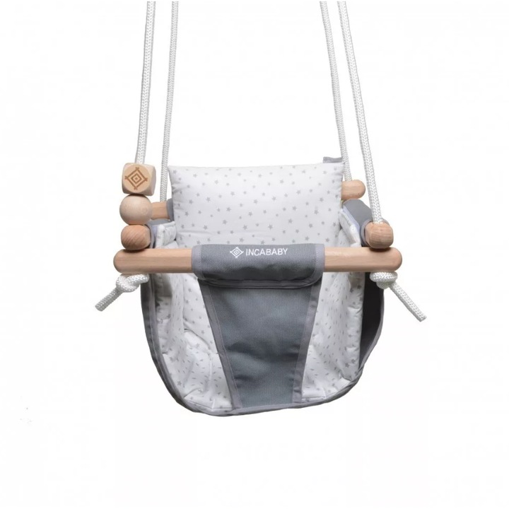 Leagan multifunctional bebelusi, 1-5 ani, 30 kg, testat TÜV Rheinland, Grey Stars, Gri, Incababy