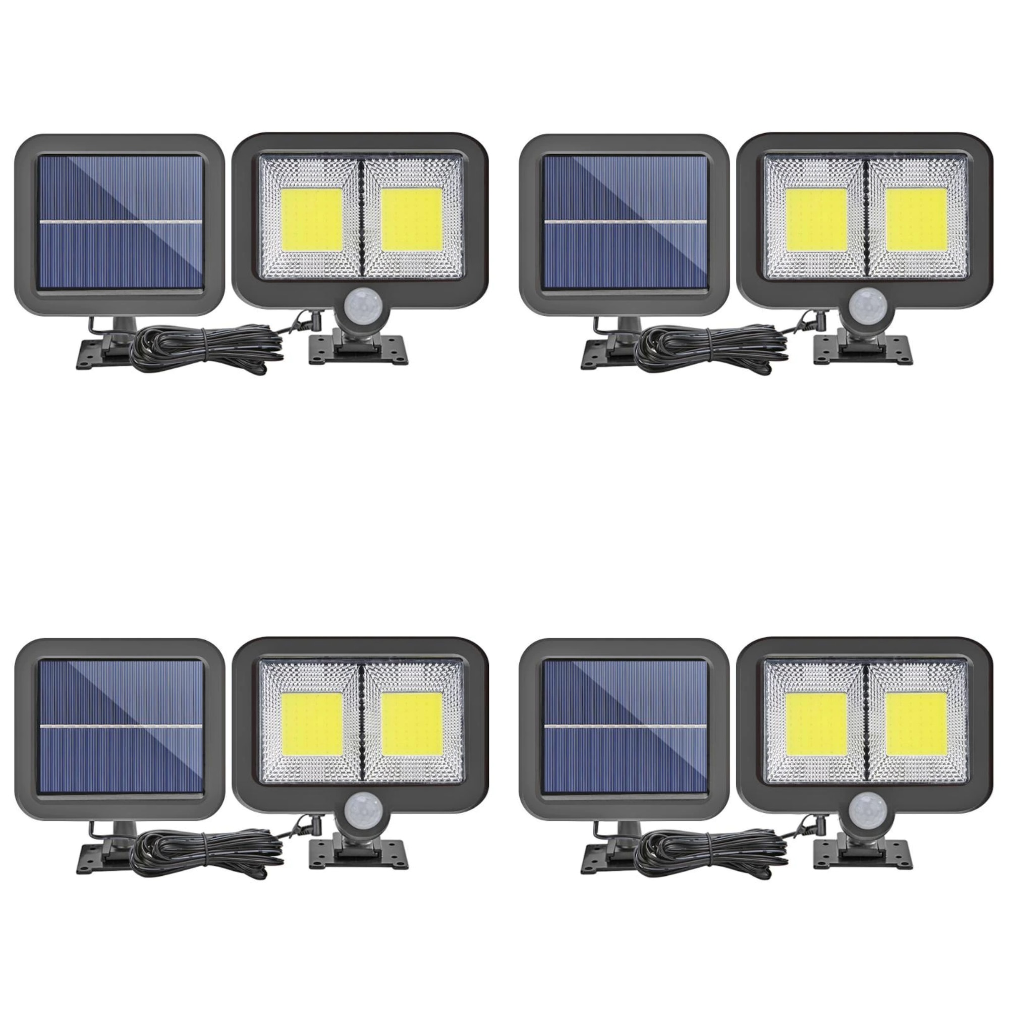 Set 4 x lampa cu incarcare solara si panou solar, 108 x LED COB, senzor de lumina/miscare/stare de veghe, buton ON/OFF, telecomanda inclusa K KATHODE