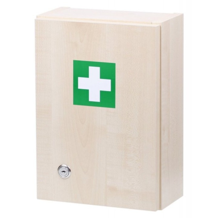 Trusa de prim ajutor din lemn pe perete, 33x23x12 cm, 5 persoane