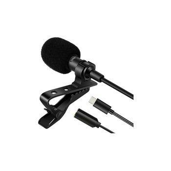 Microfon lavaliera, conector Type C, clip-on, 1.5 m, Negru Microfon lavaliera, conector Type C, clip-on, 1.5 m, Negru