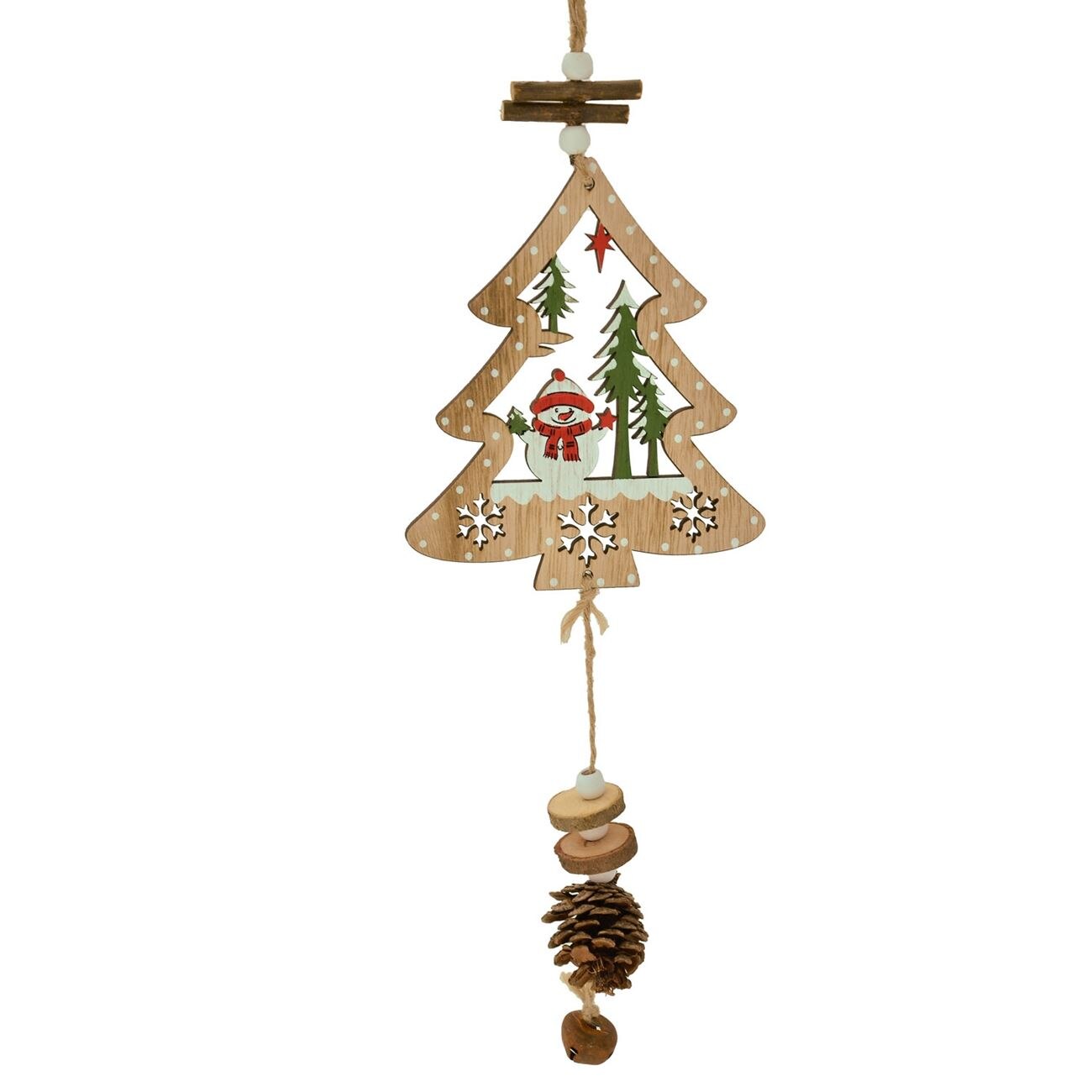 Figurina decorativa, Zola®, din lemn, pentru sarbatori, care atarna, bradut verde si con, 43 cm
