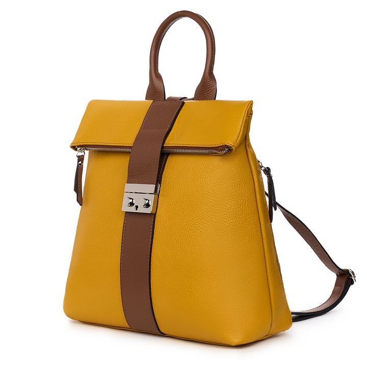 Жълта раница Manuel от естествена кожа