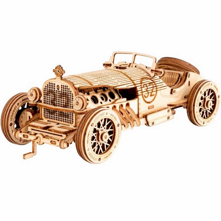 3D дървен пъзел за възрастни и деца, Ретро състезателна кола с 220 части, Модел в мащаб 1:16
