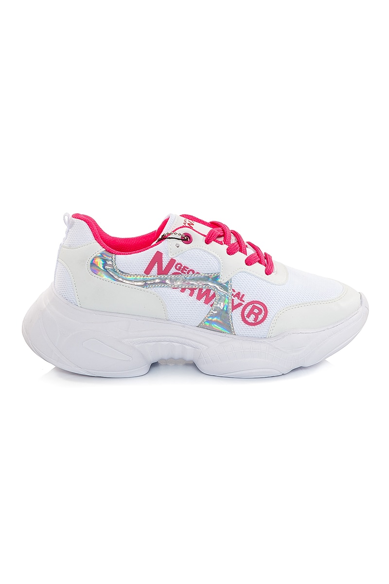 Pantofi dama, Geographical Norway, piele ecologica, alb cu nuante roz