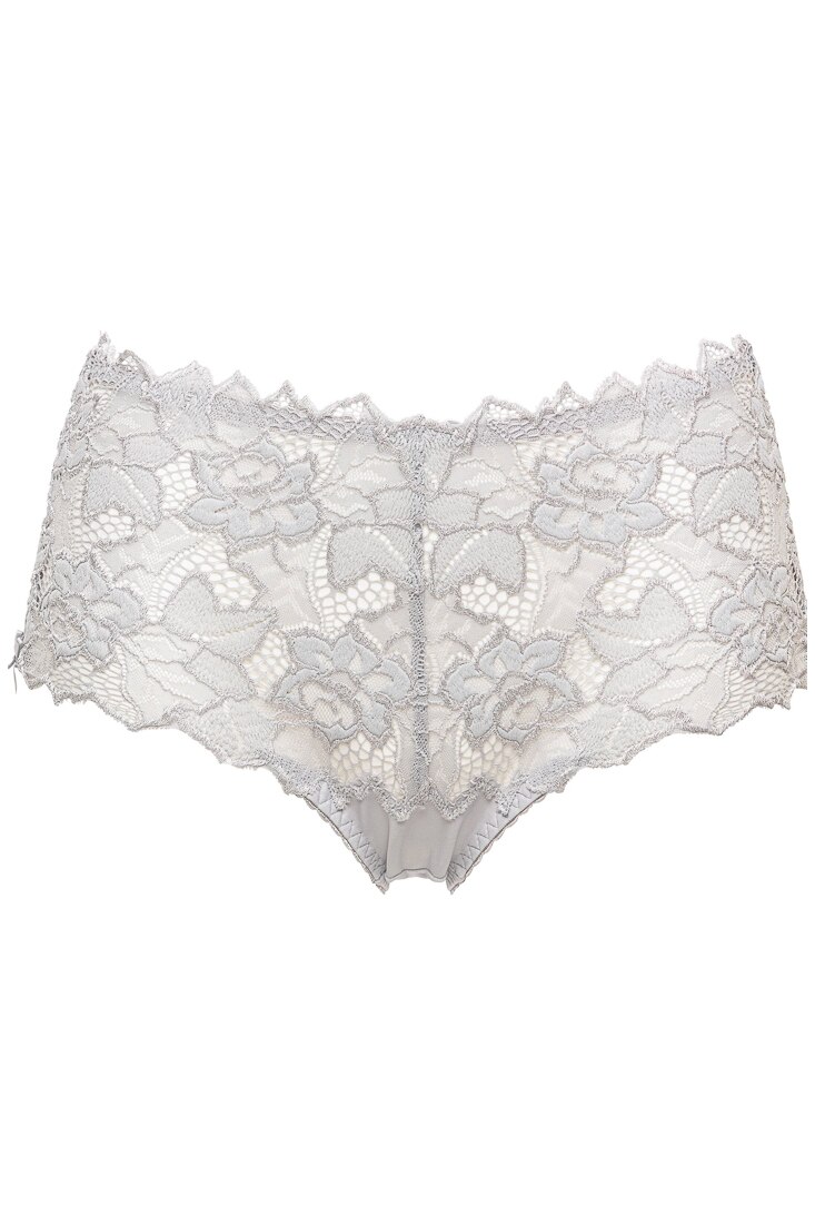 Chiloti model lat in lateral cu talie inalta, de colectie din dantela si microfibra, S Complexe Arum, Gri perla