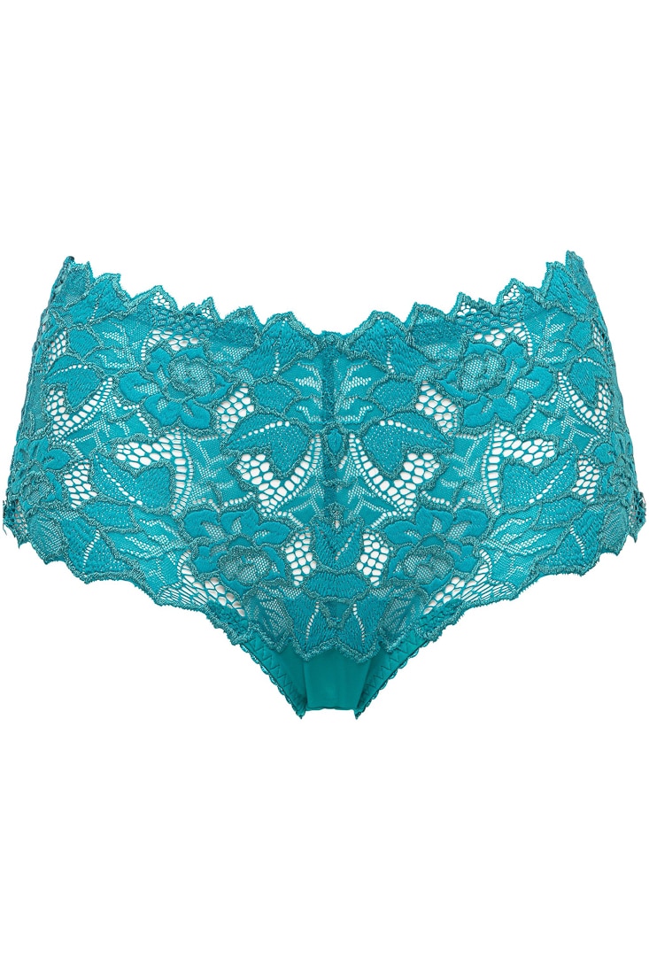 Chiloti model lat in lateral cu talie inalta, de colectie din dantela si microfibra, S Complexe Arum, Petrol