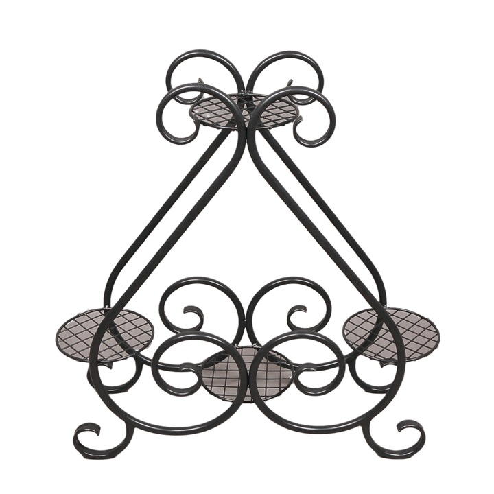 Suport pentru ghivece, din metal, negru, 89 cm x 73 cm X 24 cm