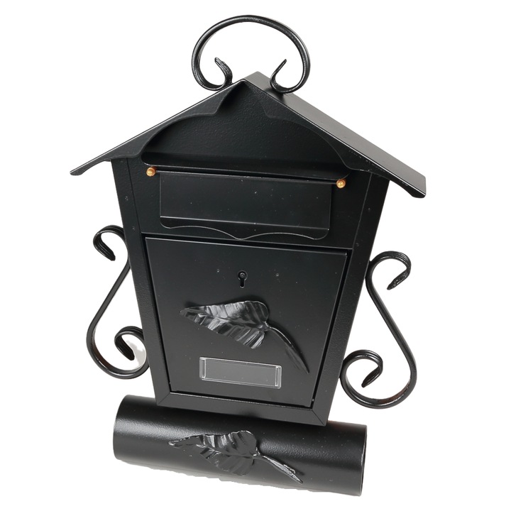 Cutie postala din metal, cu suport pentru ziare, culoare neagra, dimensiuni 43 cm x 30 cm