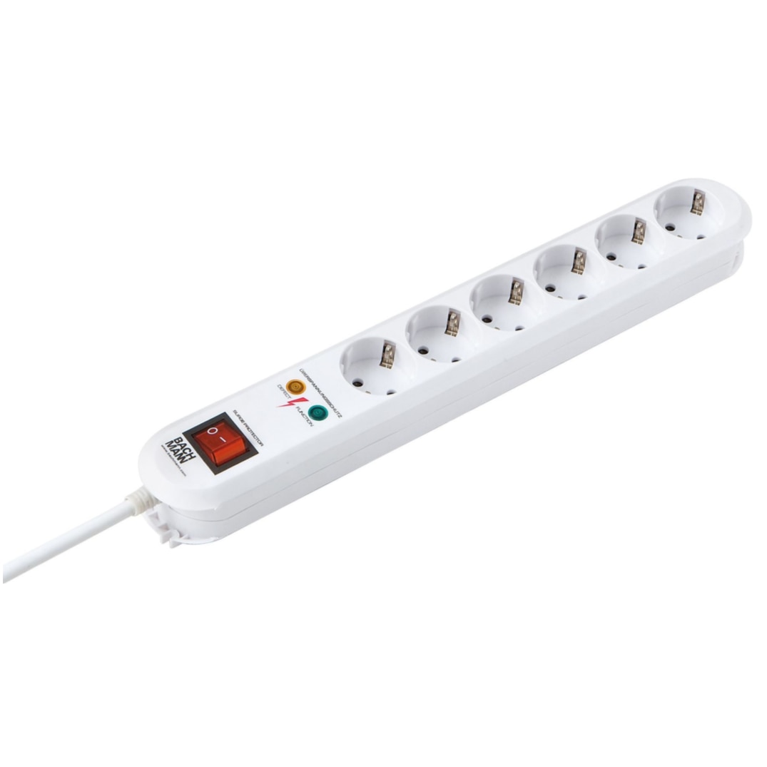 Prelungitor cu protectie supratensiune Bachmann SMART 6 prize cu protectie copii si intrerupator, 1.5 m