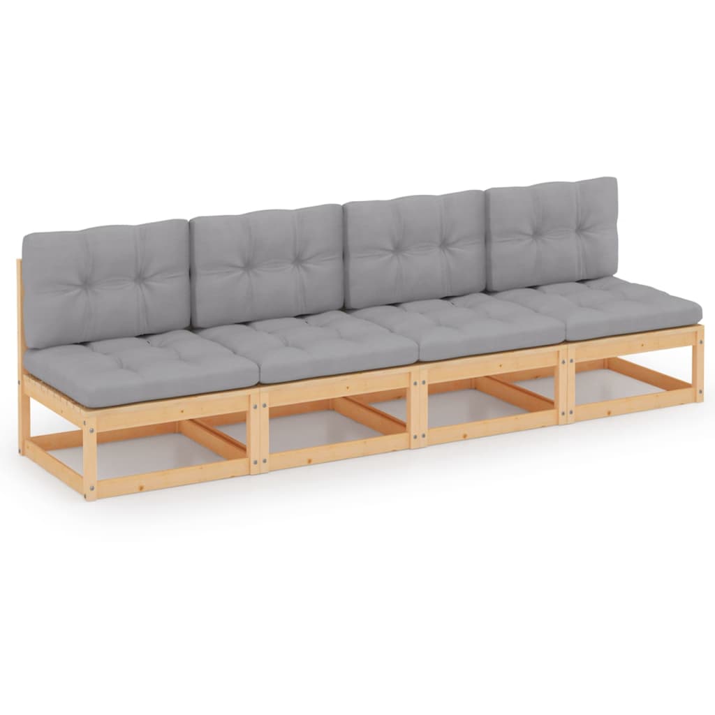 Canapea de gradina din lemn masiv cu 4 locuri cu perne vidaXL, Lemn, 70 x 70 x 67 cm, Maro/Gri