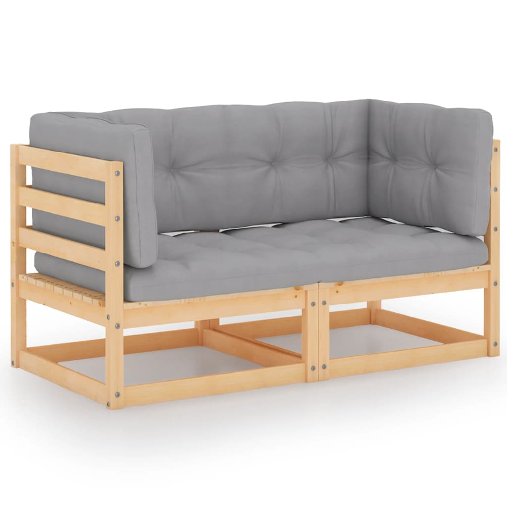 Canapea de gradina din lemn masiv cu 2 locuri cu perne vidaXL, Lemn, 70 x 70 x 67 cm, Maro/Gri