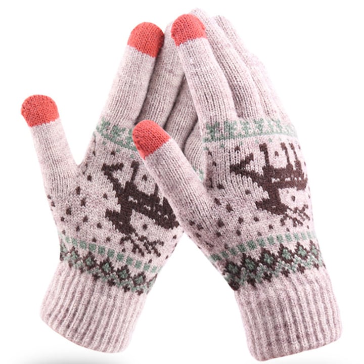 Ръкавици Macomi™, съвместими със сензорен екран, за жени, модел с елени, мека на допир вълна, топли, розови