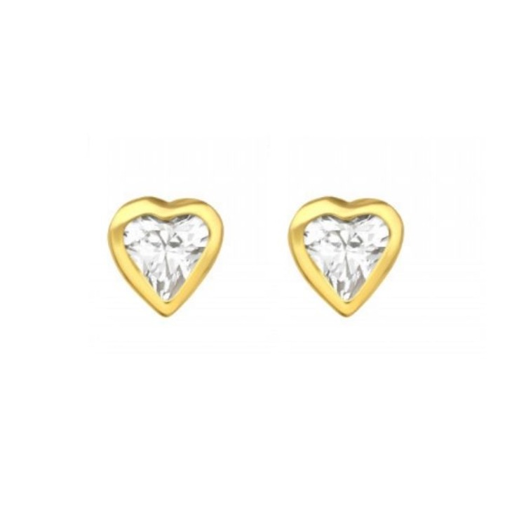 Cercei copii din argint 925 placati cu aur 14K, Model Inimioare XS, surub cu protectie, aurii, inclus cutie bijuterii