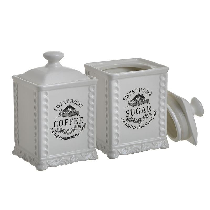 Set 2 recipiente din portelan pentru zahar/cafea, 10x10x16 cm