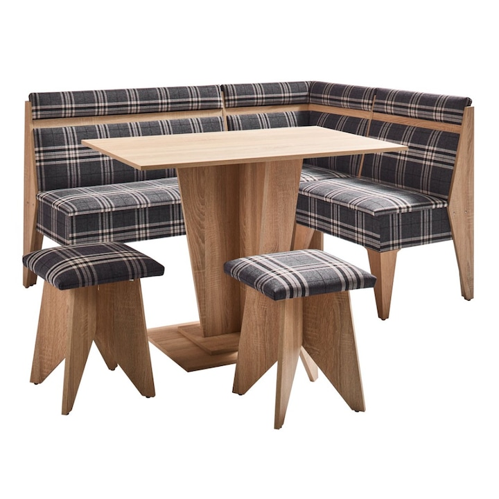 OEM Yana Duo konyha sarokgarnitúra ládával, asztallal és 2 székkel, bardolino feketével, 2C