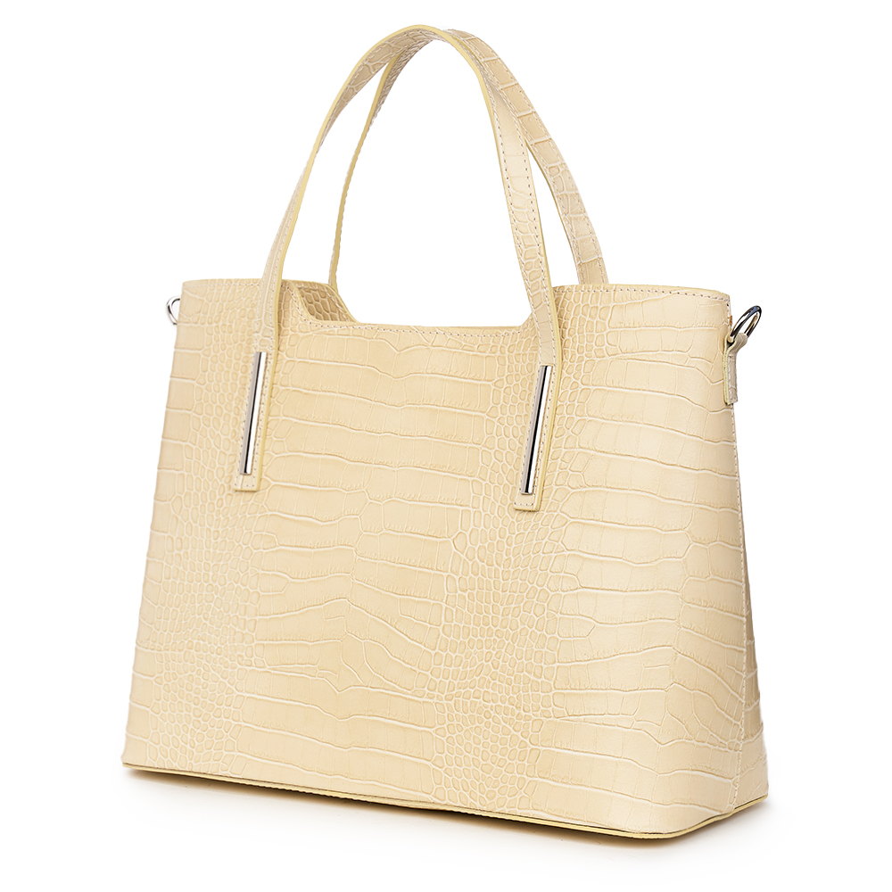 Geanta din piele amprentata Carolina crem