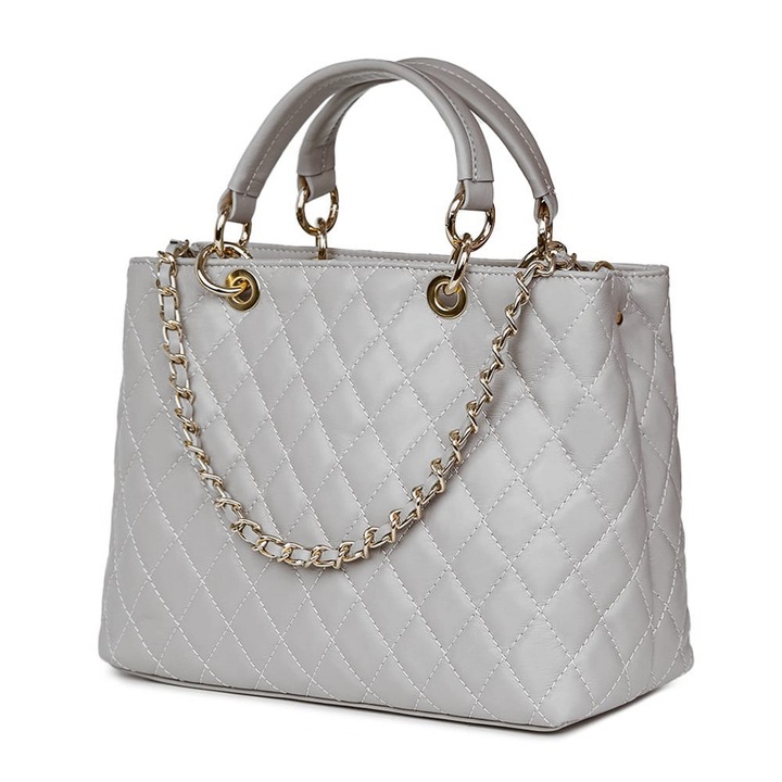 Сива ватирана кожена чанта Gisella