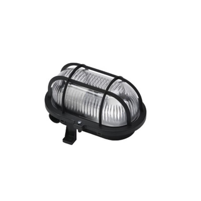 Lampa pentru exterior de perete, cu grilaj din plastic, Home BADT 6914H, ovala, culoare neagra