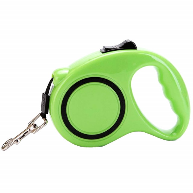 Lesa retractabila 5 m Pufo Puppy pentru caini de talie mica sau medie, sistem carabina cu vartej, verde