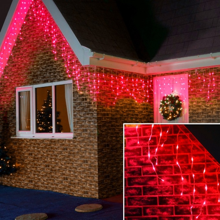 Rojtos izzósor vakuval 4 m x 0,6 m, 132 LED, Piros, IP44, összekapcsolható, fehér vezeték