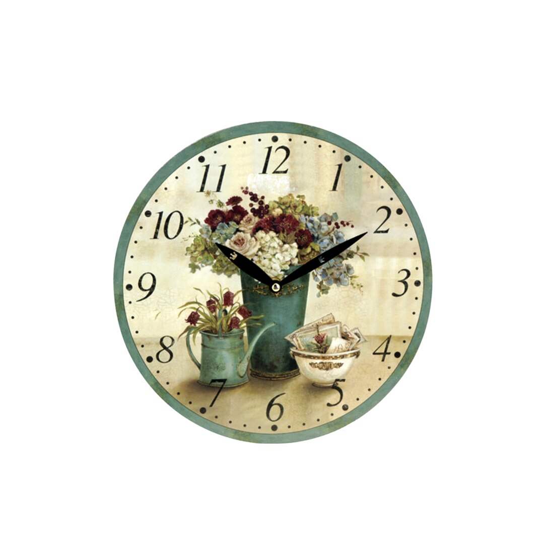 Ceas MDF diametru 28 cm cu flori in ghiveci