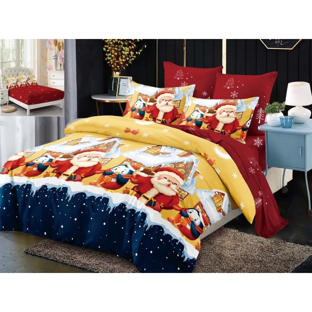 Lenjerie Finet Mos Craciun, 6 Piese, Pat 2 Persoane, Santa's House, FNMCO-05