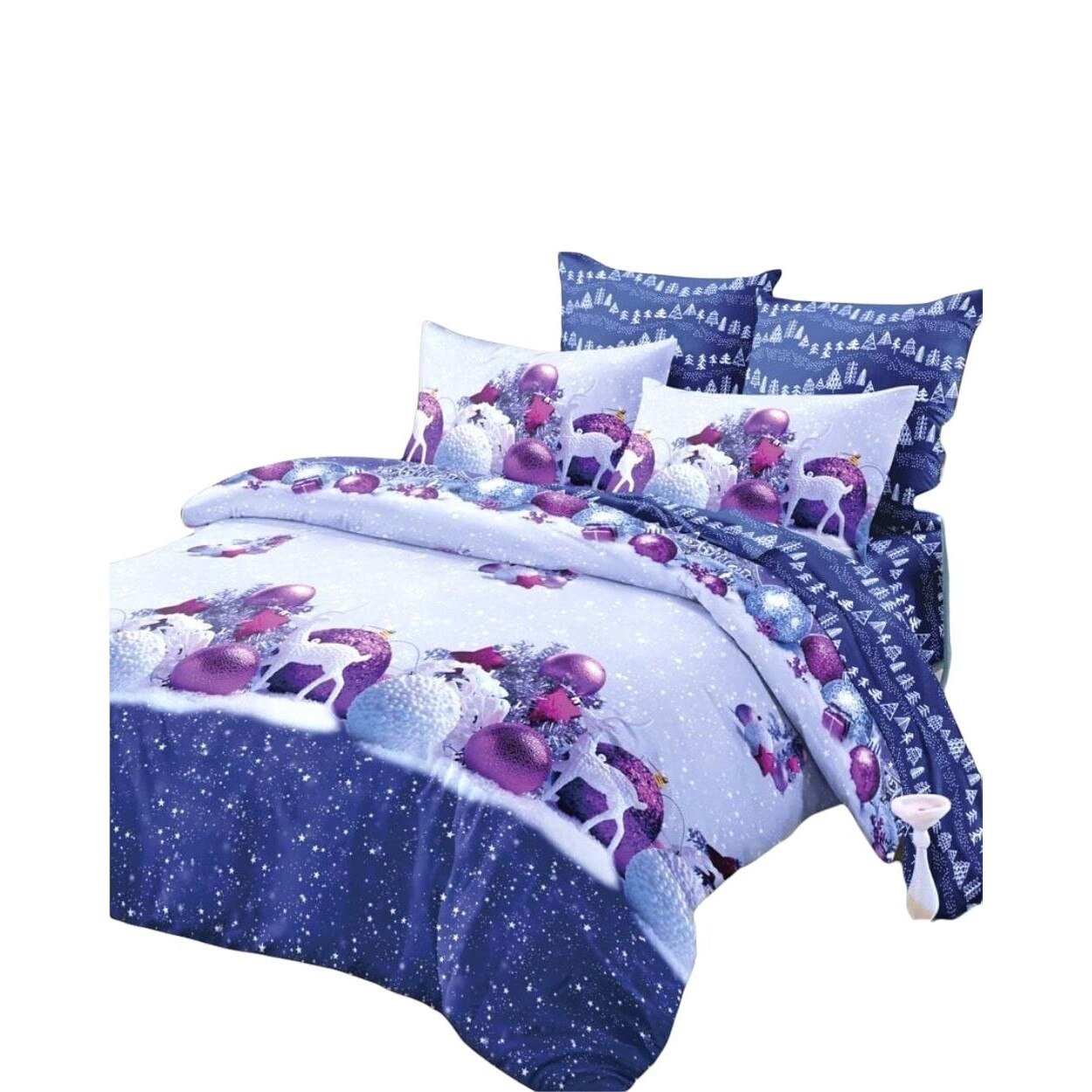 Lenjerie Finet Mos Craciun, 6 Piese, Pat 2 Persoane, Purple Globes, FNMCO-08