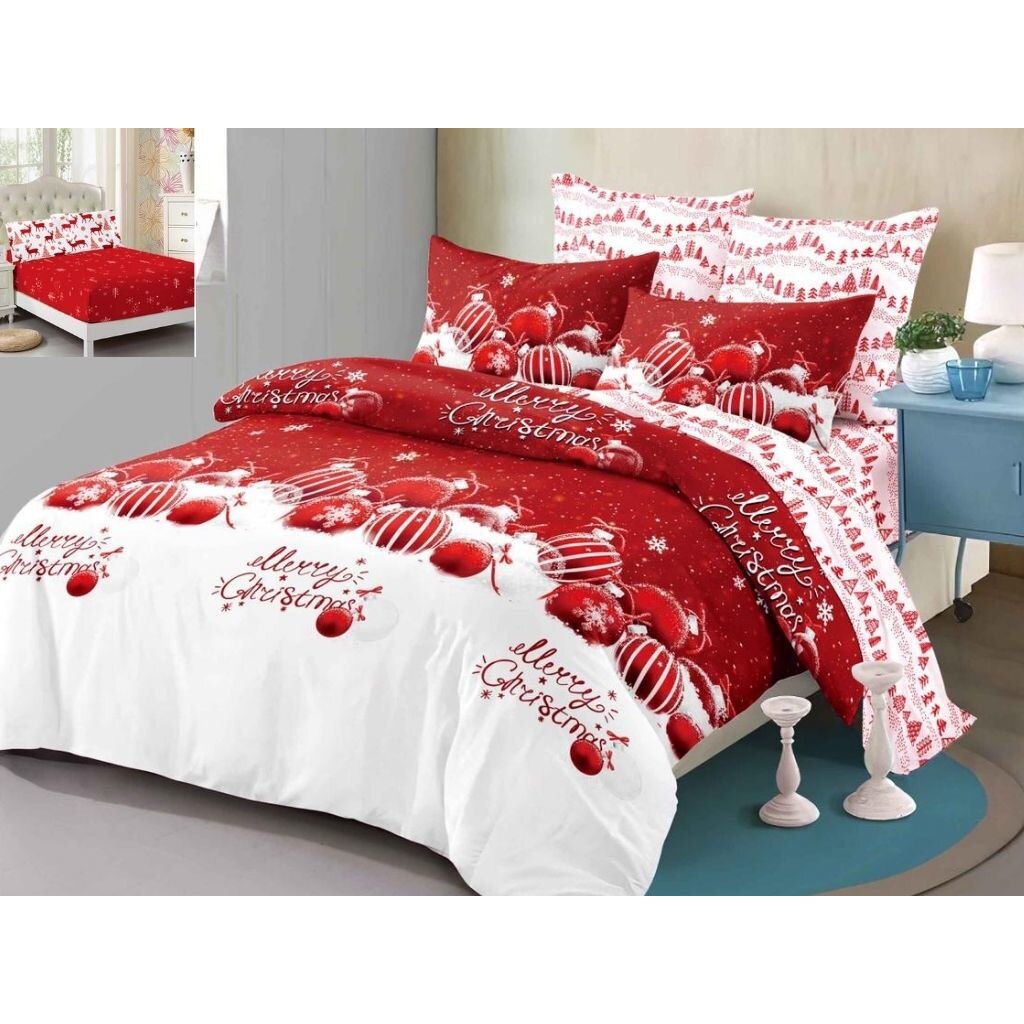 Lenjerie Finet Mos Craciun, 6 Piese, Pat 2 Persoane, White and Red Globes, FNMCO-13