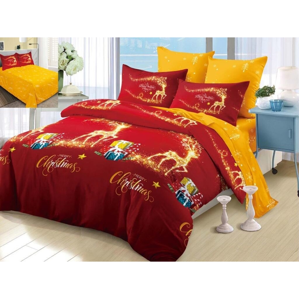 Lenjerie Finet Mos Craciun, 6 Piese, Pat 2 Persoane, Yellow Light, FNMCO-10