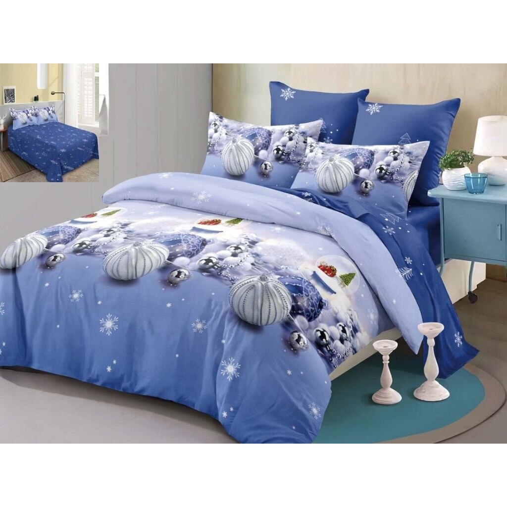 Lenjerie Finet Mos Craciun, 6 Piese, Pat 2 Persoane, White Globes, FNMCO-01