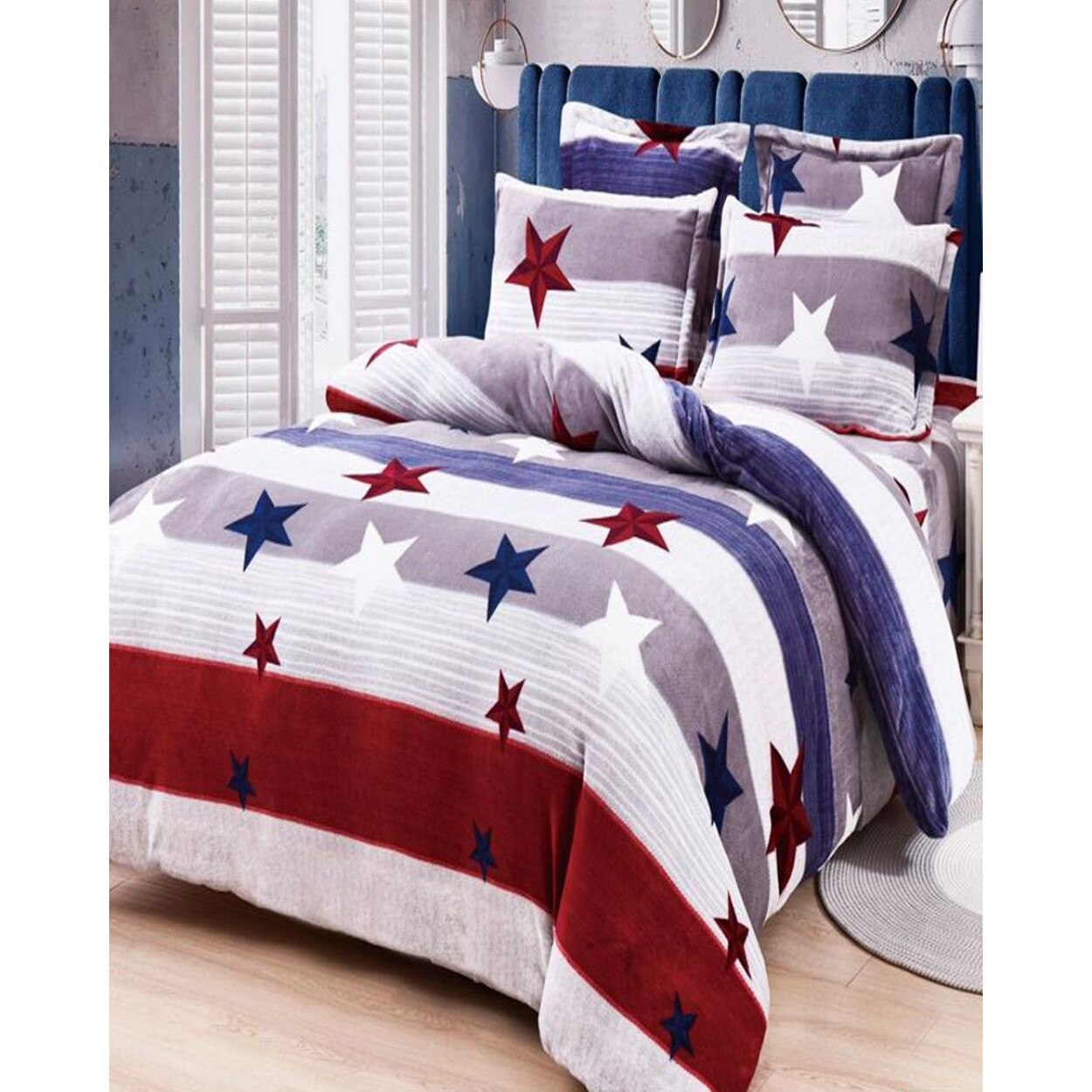 Set Lenjerie Pufoasa Cocolino cu 2 Fete, 6 Piese, Stele Colorate, LCF6-05