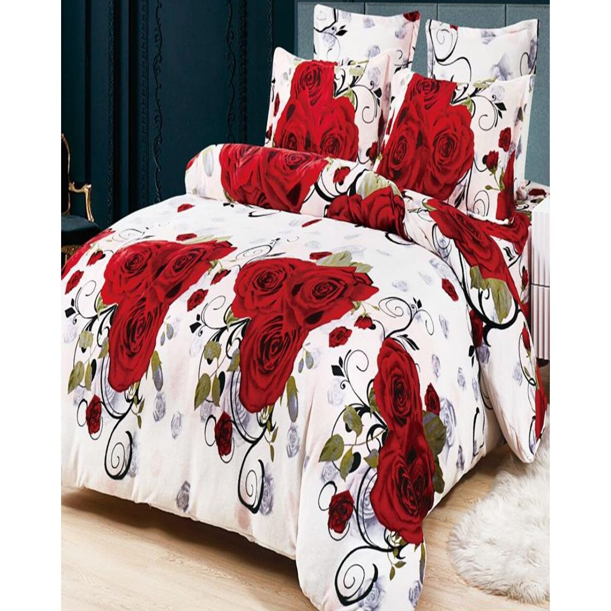 Set Lenjerie Pufoasa Cocolino cu 2 Fete, 6 Piese, Red Roses, LCF6-25