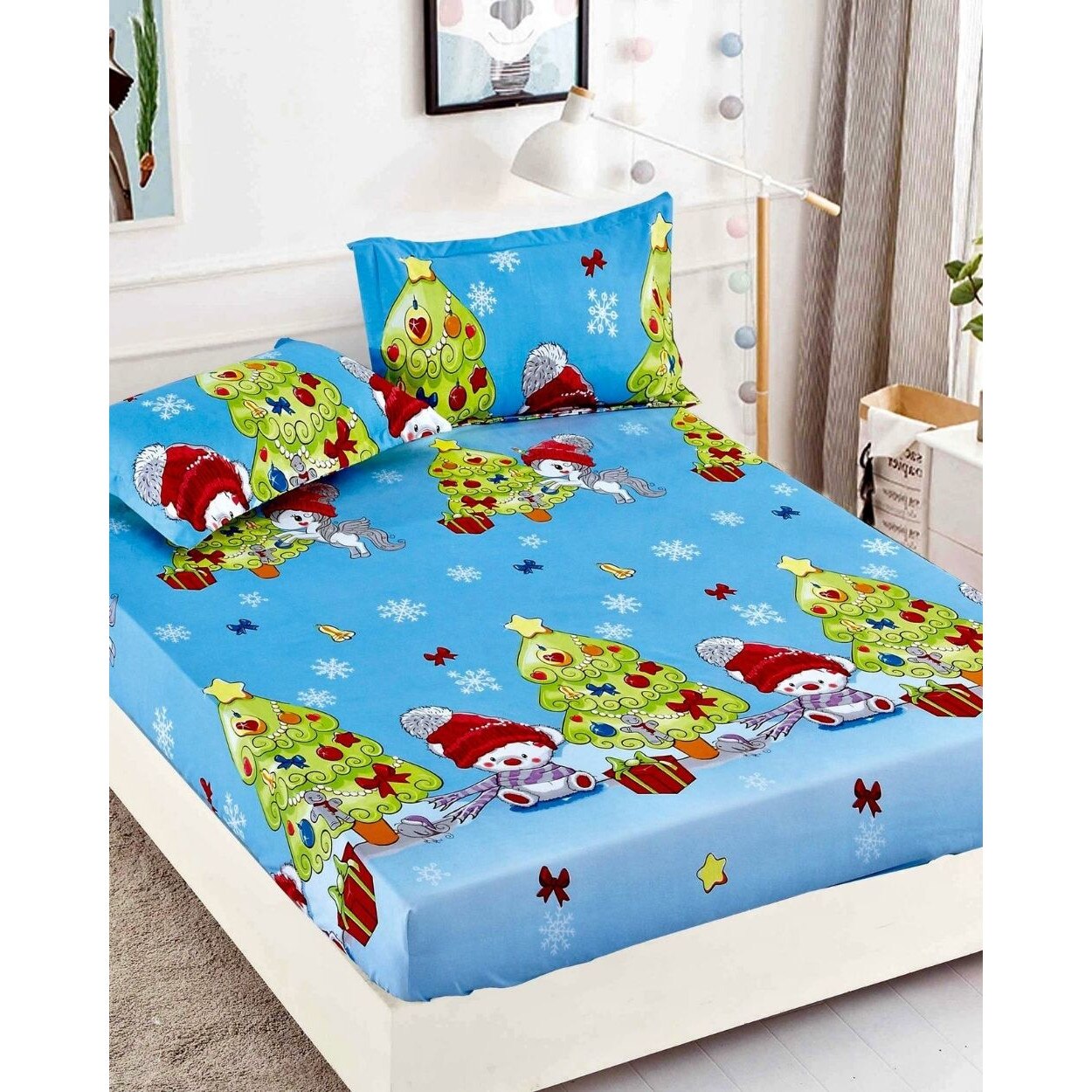 Husa de Pat cu Elastic si 2 Fete de Perna, Pat 2 Persoane, Finet, Snow Child, HBFC 06