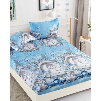 Husa de Pat cu Elastic si 2 Fete de Perna, Pat 2 Persoane, Finet, Snowman, HBFC 05 Husa de Pat cu Elastic si 2 Fete de Perna, Pat 2 Persoane, Finet, Snowman, HBFC 05