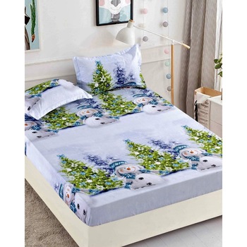 Husa de Pat cu Elastic si 2 Fete de Perna, Pat 2 Persoane, Finet, Snowman and Tree, HBFC 03 Husa de Pat cu Elastic si 2 Fete de Perna, Pat 2 Persoane, Finet, Snowman and Tree, HBFC 03