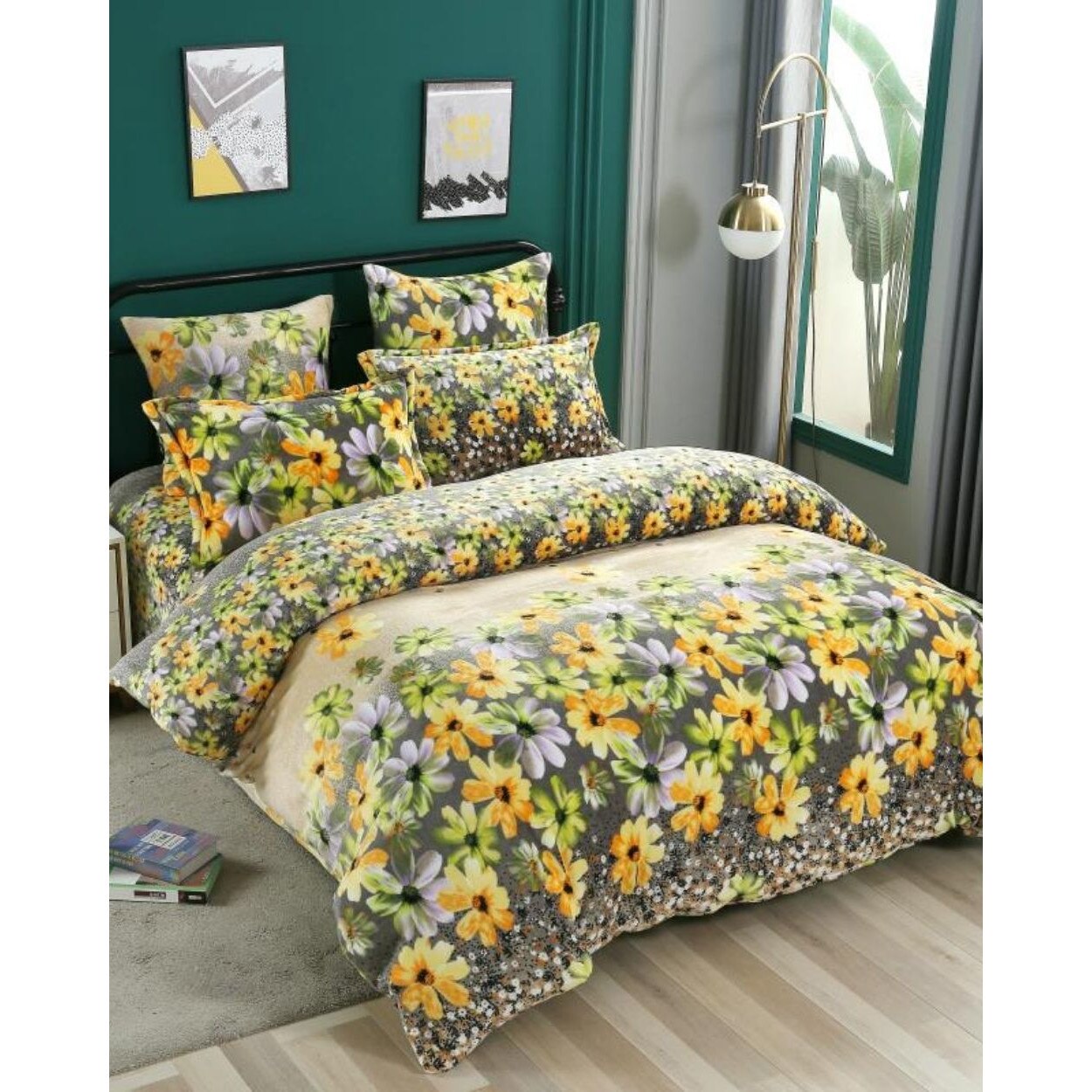 Lenjerie Pufoasa Cocolino, Pat 2 Persoane, 4 piese, Flori Multicolore, LCY-54