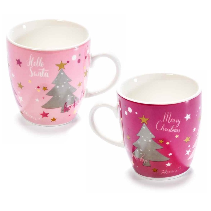 Set 2 cesti din portelan roz rosu si cutie cadou 6x6 cm