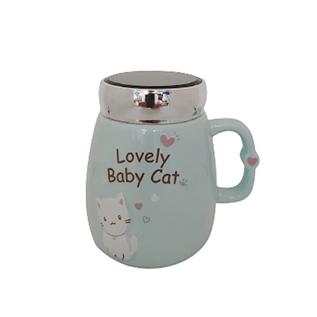 Cana cu capac Lovely Cat 400ml, Ceramica, Multicolor
