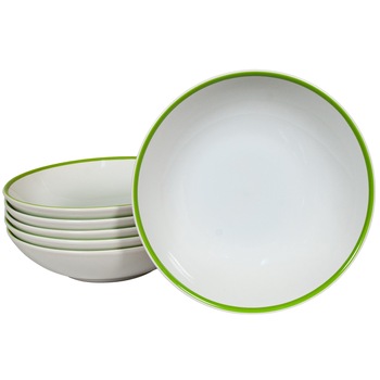 Set 6 farfurii adanci, Cesiro, 21 cm, Alb Arctic cu linie Verde la margine Set 6 farfurii adanci, Cesiro, 21 cm, Alb Arctic cu linie Verde la margine