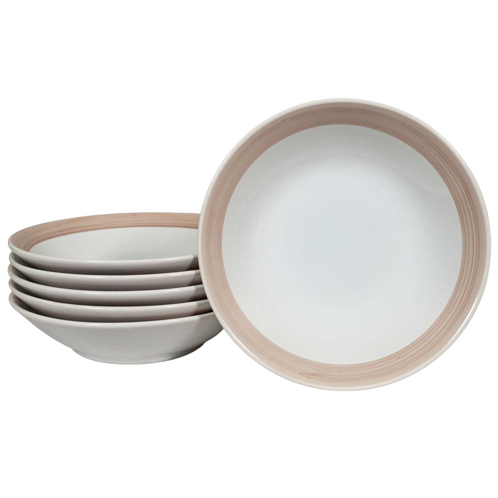 Set 6 farfurii adanci, Cesiro, 21 cm, Alb Arctic cu banda Maro