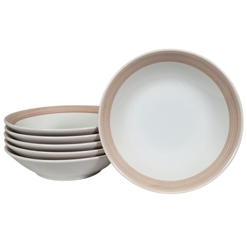 Set 6 farfurii adanci, Cesiro, 21 cm, Alb Arctic cu banda Maro Set 6 farfurii adanci, Cesiro, 21 cm, Alb Arctic cu banda Maro